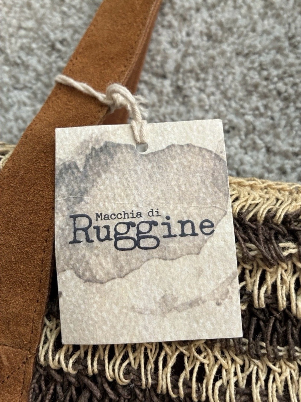Macchia di Ruggine OVERSIZED SQUARE JUTE TOTE- CHARCOAL NWT! - Picture 2 of 13